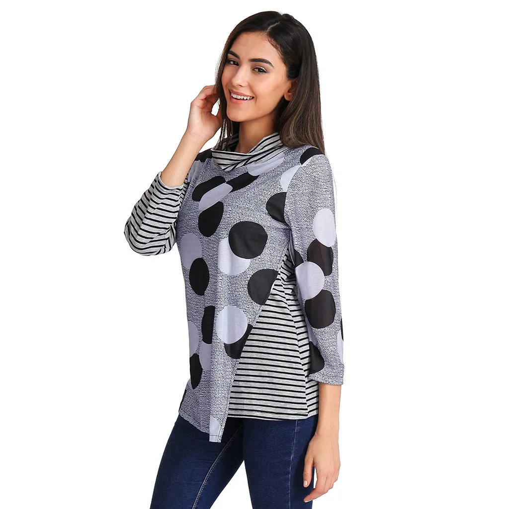 Женские топы с рукавом 3/4 полосатая блузка в горошек blusas mujer de moda 2018 и блузки| |