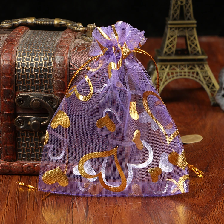 100pcs/lot Hearts Print Organza Bags 20x30cm Wedding Favors Gift Bag Drawstring Pouch Nice Cosmetics Jewelry Packaging | Украшения и