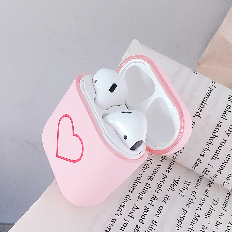 Жесткий Чехол для ПК Airpods 2 чехол простой наушников с сердечком Ультратонкий