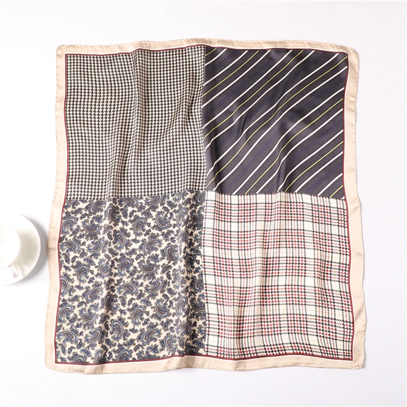 FJ101-Champagne Новинка, Шелковый женский шарф, клетчатый, квадратный, женский, для волос, на шее, шарфы, платок для головы, шарфы, для офиса, шейный платок - Цвет: FJ101-Champagne