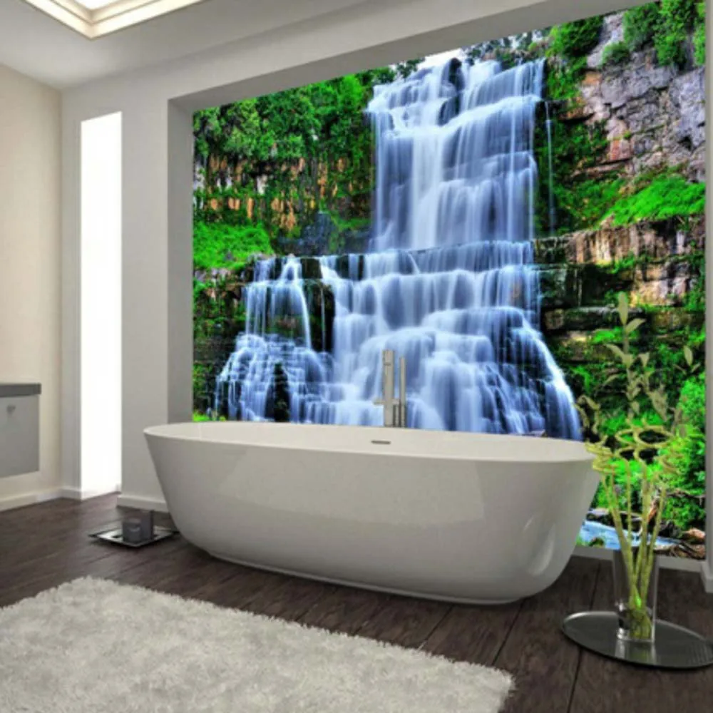

Large 3D Cliff Water Falls Shower Bathtub Art Wall Mural Floor Decals Creative Design for Home Decor Waterfall Wallpaper Rolls