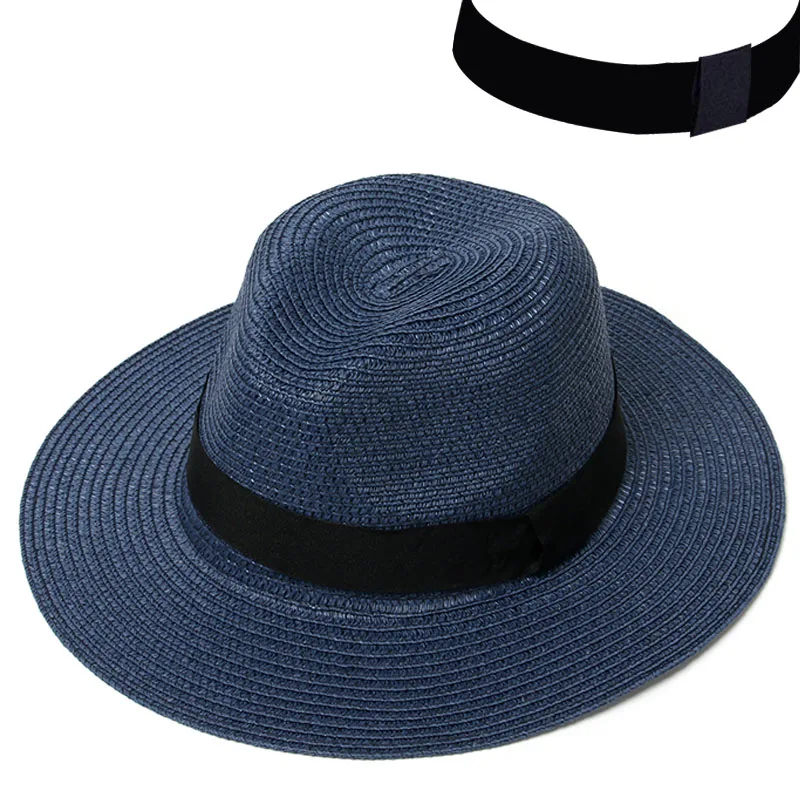 Navy Шляпа женская летняя шляпа соломенная шляпа Панама Fedora пляжный отдых широкими полями козырек повседневное летние шля - Цвет: Navy