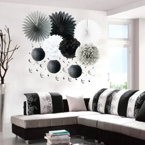 Set of 10 Plain Color Paper Decorations Swirls Fans for Birthday Wedding Themed Party Room Space Decor | Дом и сад