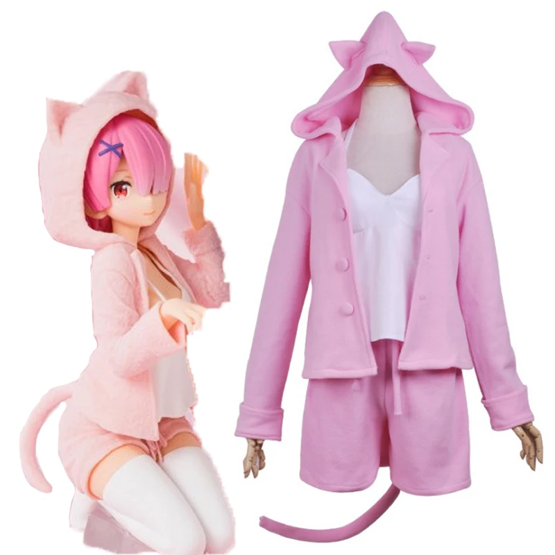 Костюм для косплея из аниме Re ZERO Start Life in other World пижама Рем рам с кошачьими ушками