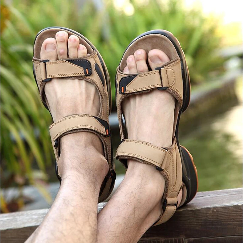 2020 мужские сандалии модные летние туфли на плоской подошве с застежкой липучкой