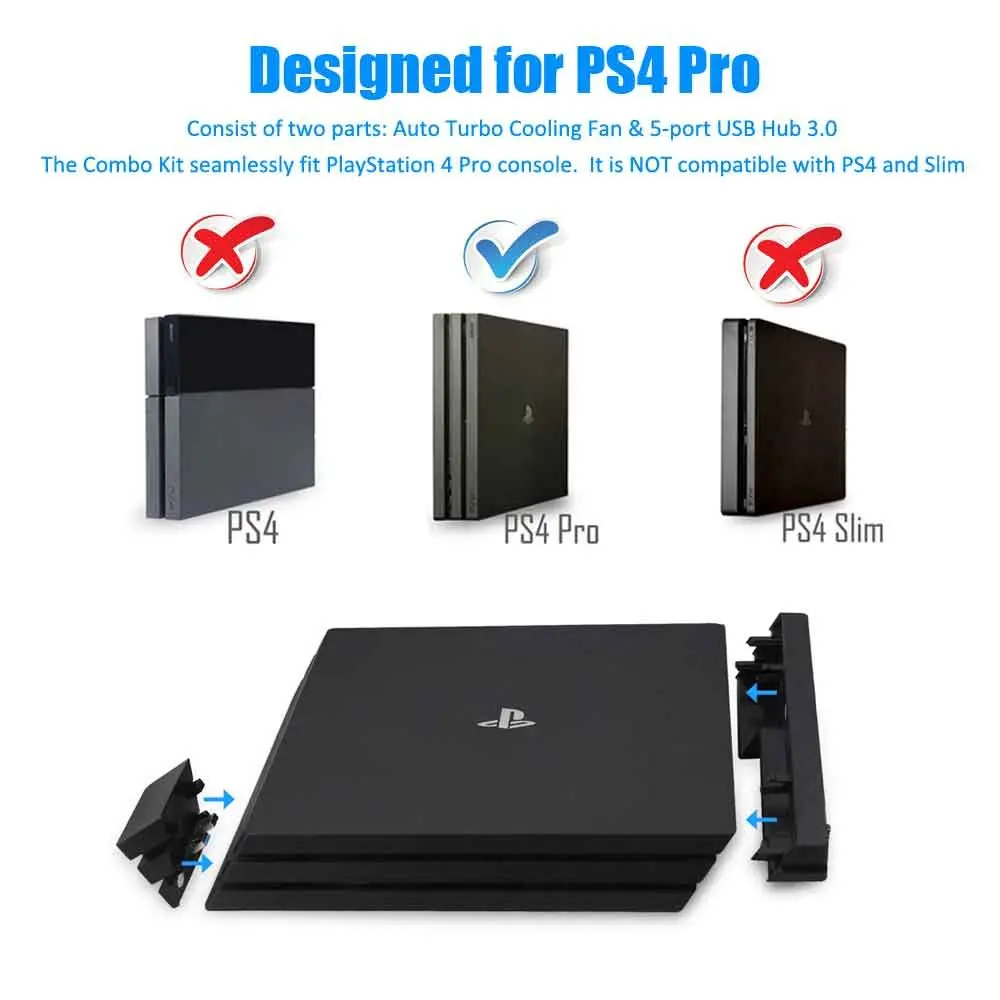 ДОБЕ 2-в-1 Turbo кулер и USB Hub комбинированный комплект для PS4 Pro Сенсор Температура контролируемого охлаждения вентилятор и адаптер Зарядное устройство контроллера