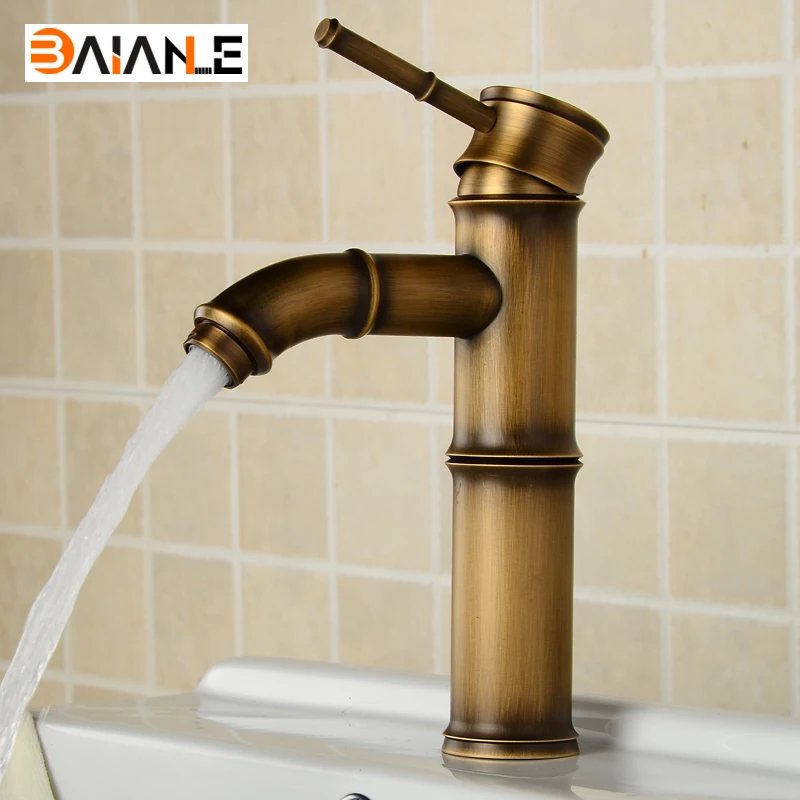 

Basin Faucet Brass Bamboo Single handle Control Antique Basin Mixer Hot and Cold Torneira Bathroom Tap