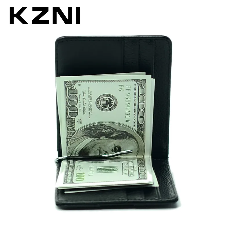 KZNI кожаный держатель для денег Зажим кошелек металлический кредитных карт Чехол