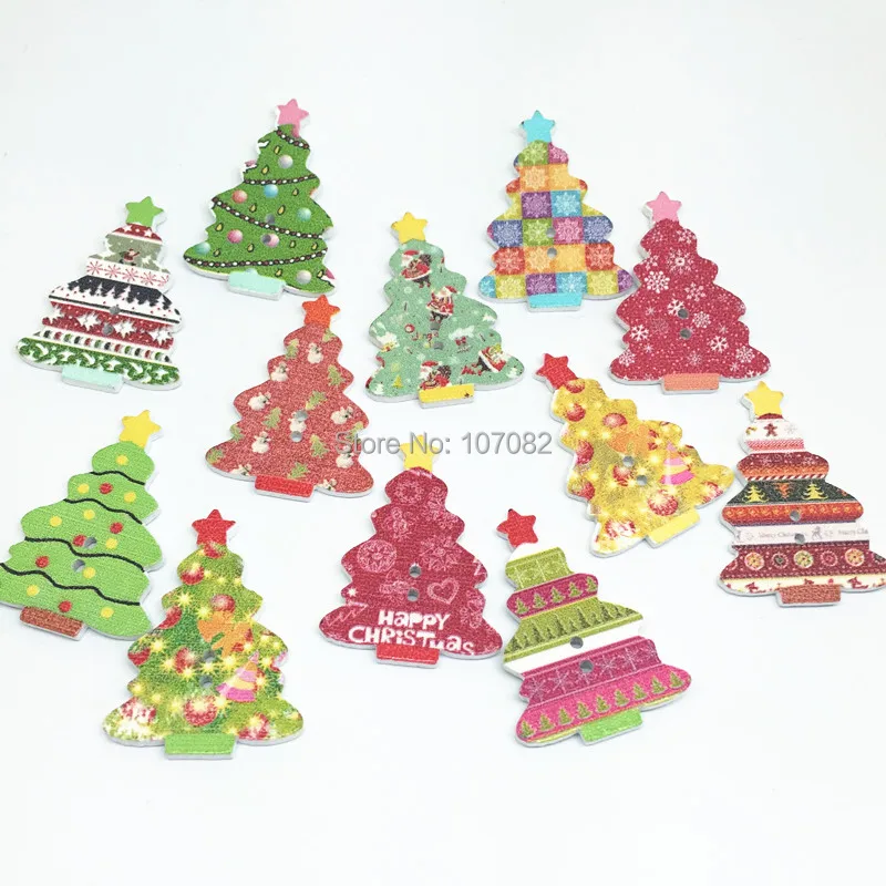 

1000pcs 35x25mm Mixed Wood Christmas Tree Buttons Sewing Embellishments Scrapbooking Cardmaking Crafts Christmas Button