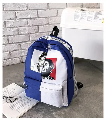 Blue White Рюкзак с принтом граффити, Холщовый женский и мужской рюкзак, школьная сумка для подростков, девочек и мальчиков, парные рюкзаки, повседневные прочные сумки - Цвет: Blue White