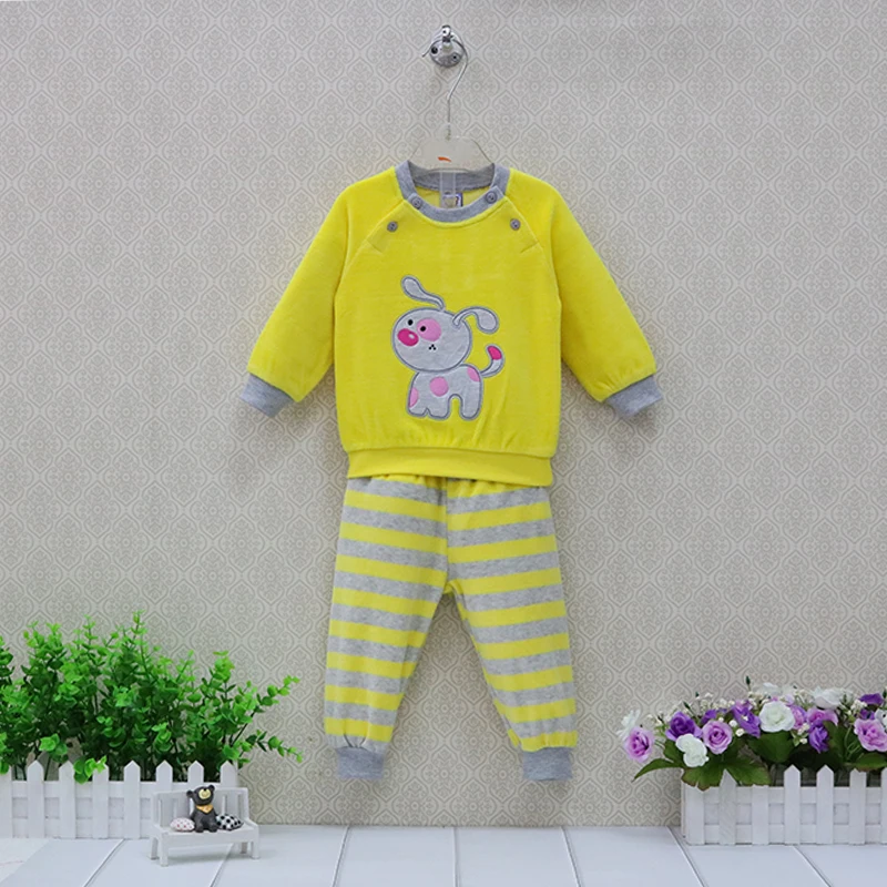 Детская велюровая блузка с длинными рукавами + полосатые штаны 2 шт./компл.