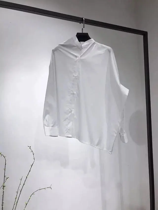 Elfbop Женская хлопковая белая Асимметричная рубашка с длинным рукавом-2019 новейшая