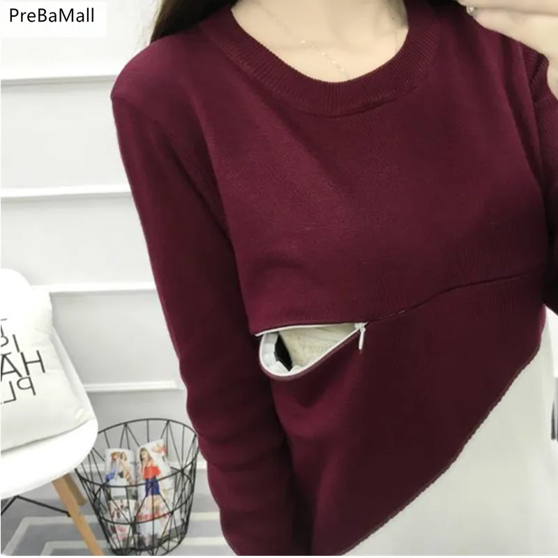 Осенние платья для беременных зимняя одежда свитера с цветными блоками вязаная