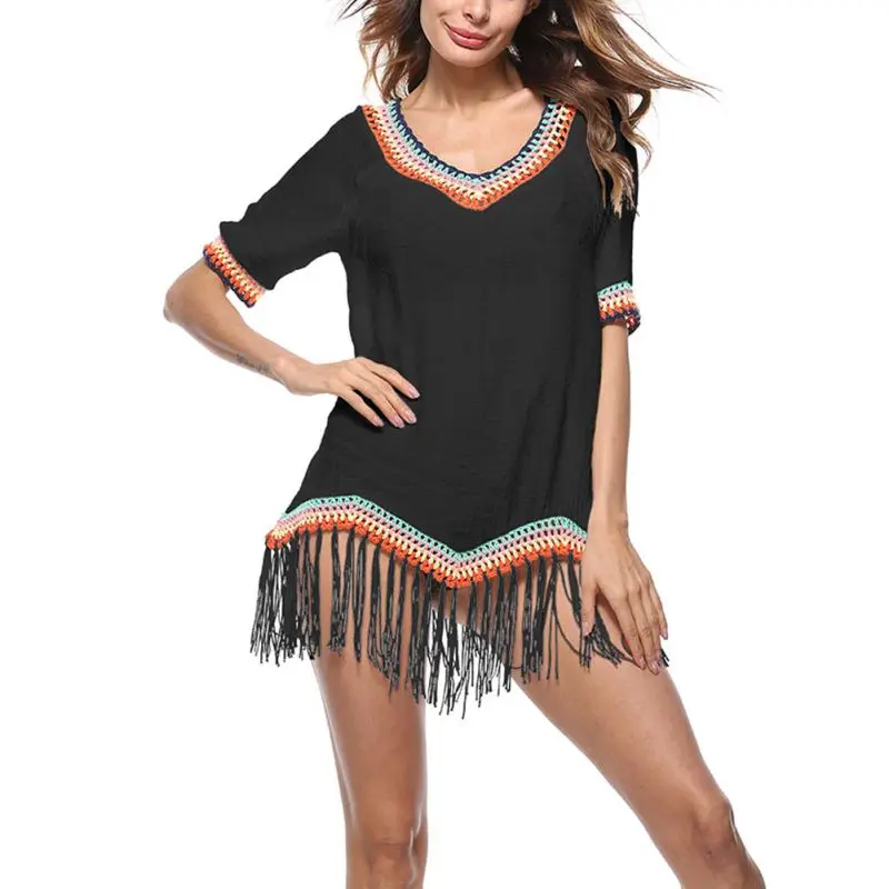 Новая кружевная пляжная рубашка кроше Qood качественная свободная туника в стиле