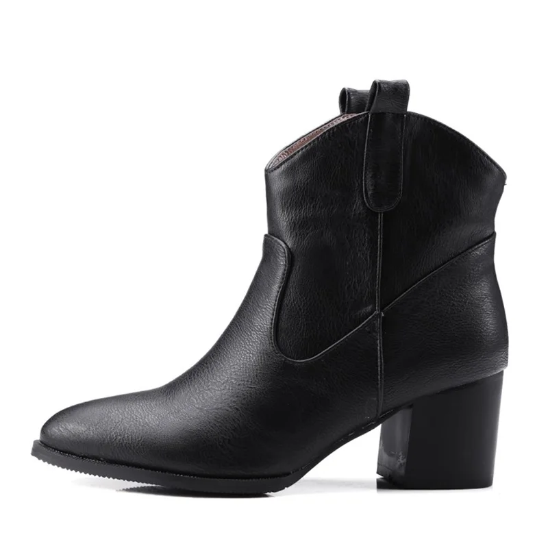 MINGDILIN Women Shoes Comfort Leisure Coarse Heel Sharp Head Large Size Warm Advanced PU European American style Short boots 47 | Обувь