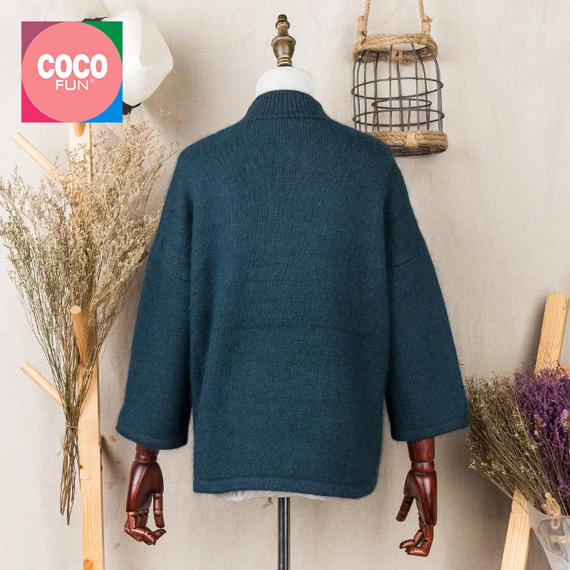 2018 Autumn Spring Winter Causal Cashmere Soft Turtleneck Pullover Three Quarter Sleeve Olive Green Loose Sweater CoCoFun | Женская