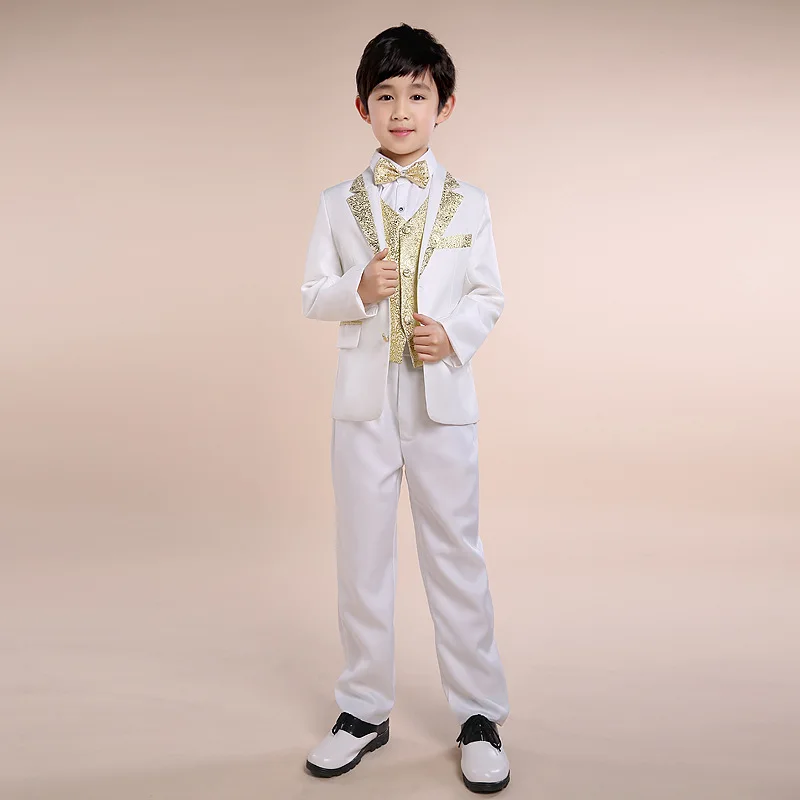 

Formal Boys Suits for Weddings Cotton white Coat+Pants+Vest+Tie Kids Clothing Sets Children Formal Suits for boy 4pcs/set