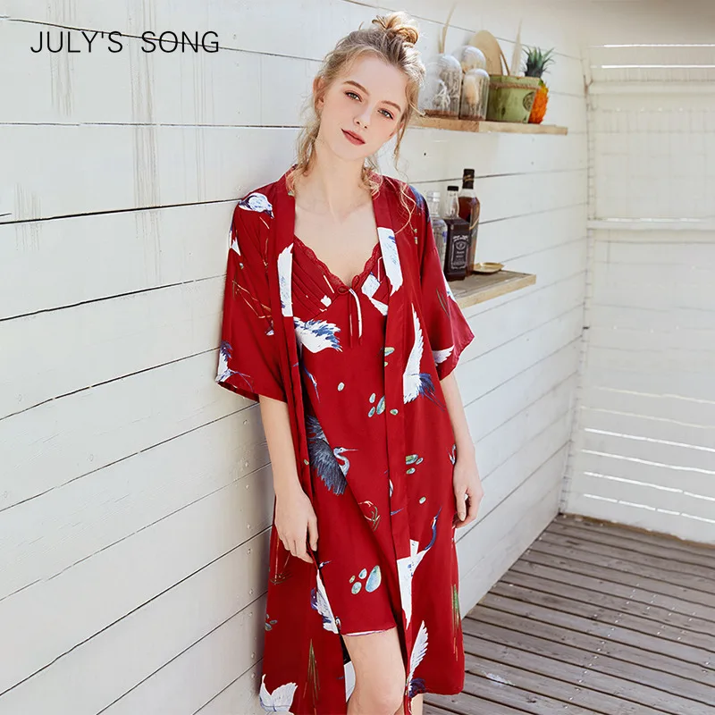 

JULY'S SONG, новинка, женский халат из искусственного шелка, хит, весна-лето, сексуальные кружевные ночные сорочки с принтом, женское платье для с...