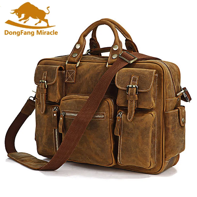 DongFang чудо Crazy Horse кожаная мужская сумка, мужская сумка, новые мужские сумки-мессенджеры, повседневные сумки на плечо, портфель для ноутбука