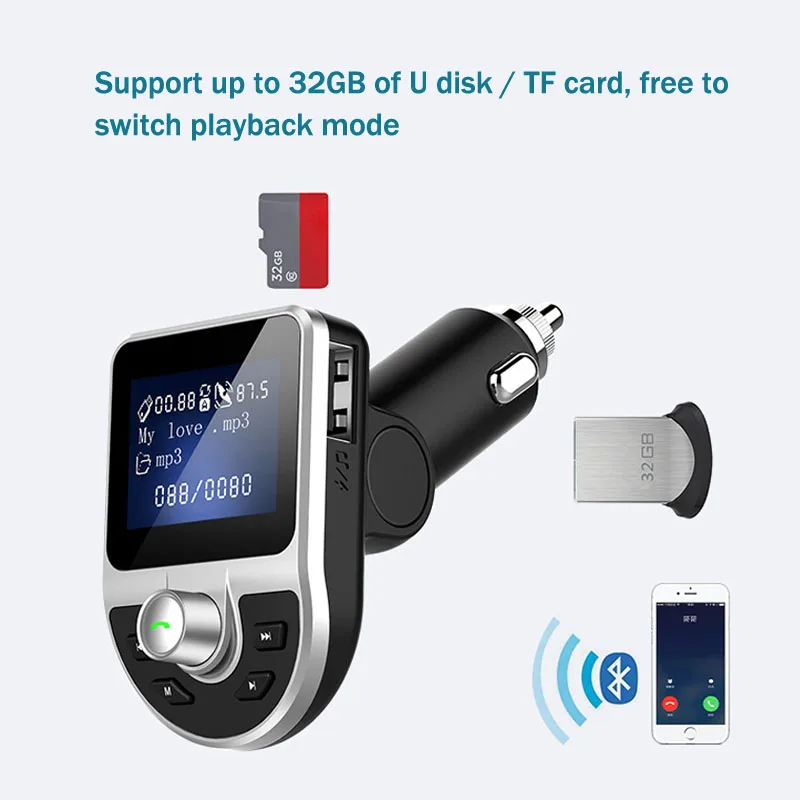 JaJaBor fm-передатчик Bluetooth автомобильный комплект громкой связи AUX аудио MP3 музыкальный плеер A2DP двойной USB зарядное устройство Автомобильный fm-модулятор