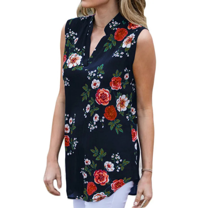 2019 хит продаж сексуальная шифоновая женская рубашка без рукавов с цветочным