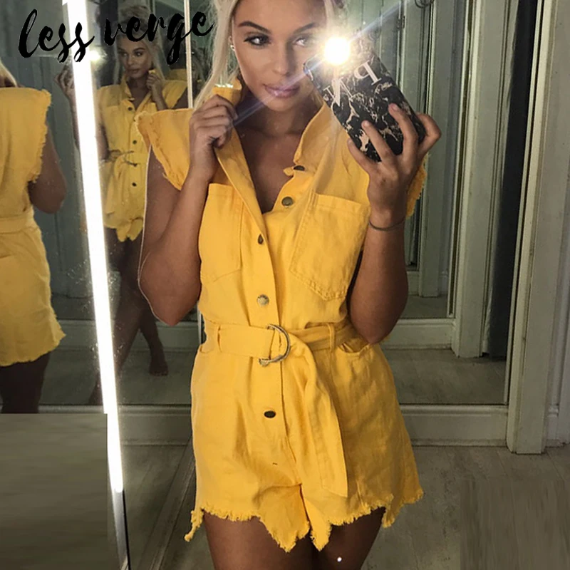 Женский короткий джинсовый комбинезон Lessverge летний пикантный с высокой талией