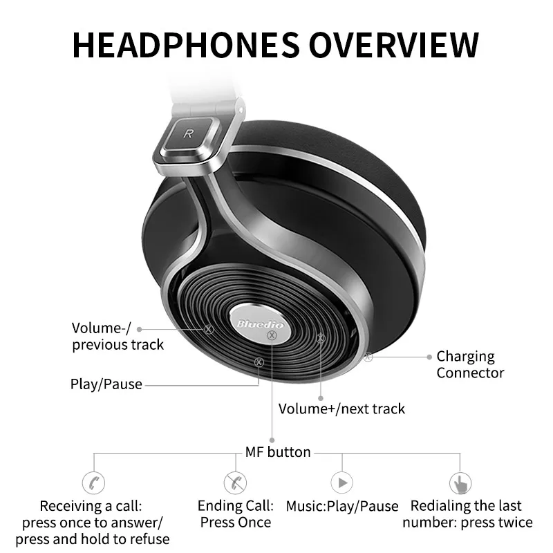 Беспроводные наушники Bluedio T3 Bluetooth 3D басовая гарнитура портативная с микрофоном