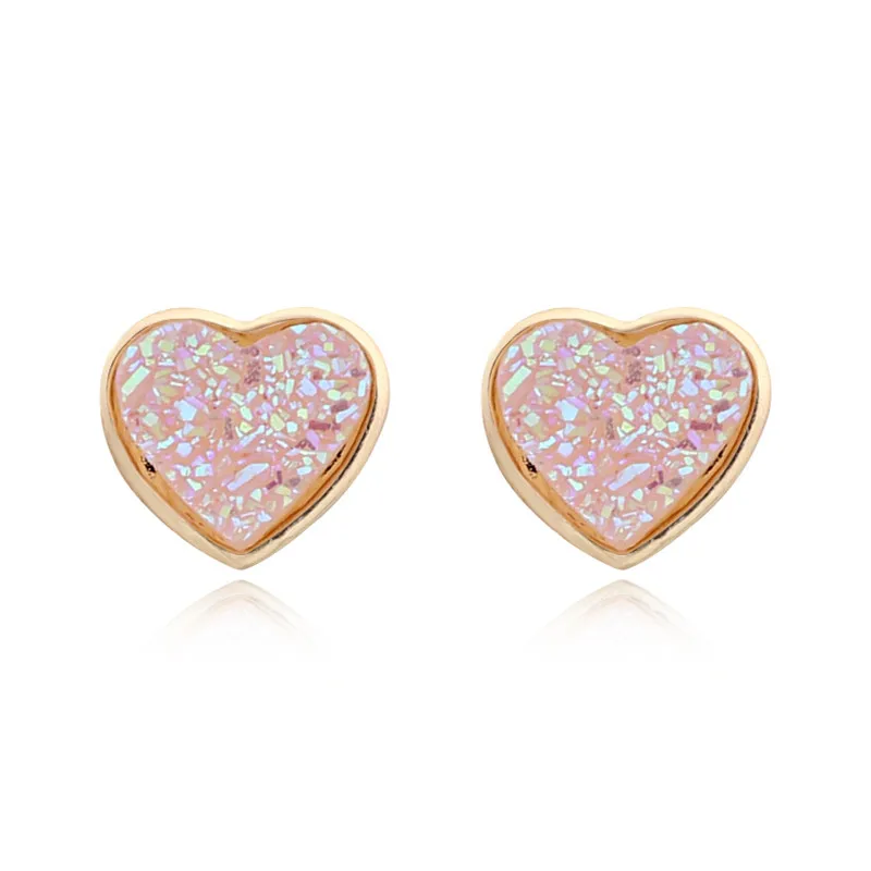Dayoff Fashion Pink Love Heart Earings for Women Jewelry Fake Druzy Stone Resin Stud Earrings Earstuds arracadas de mujer E585 | Украшения