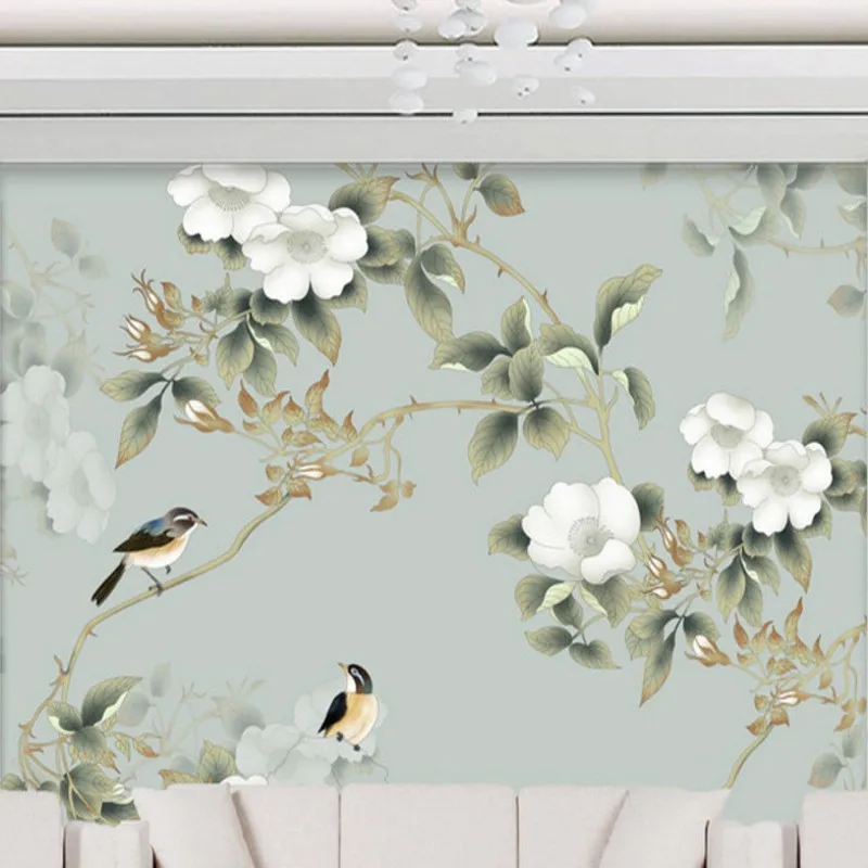 Пользовательские 3d обои ручная роспись цветок птица картина американская