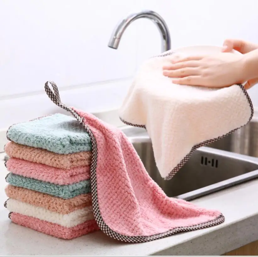 

5Pc Super Absorbent Microfiber Kitchen Dishcloth Tableware Household Cleaning Dish Towel Tool Gadgets Rag Sink Wipe Coral Fleece