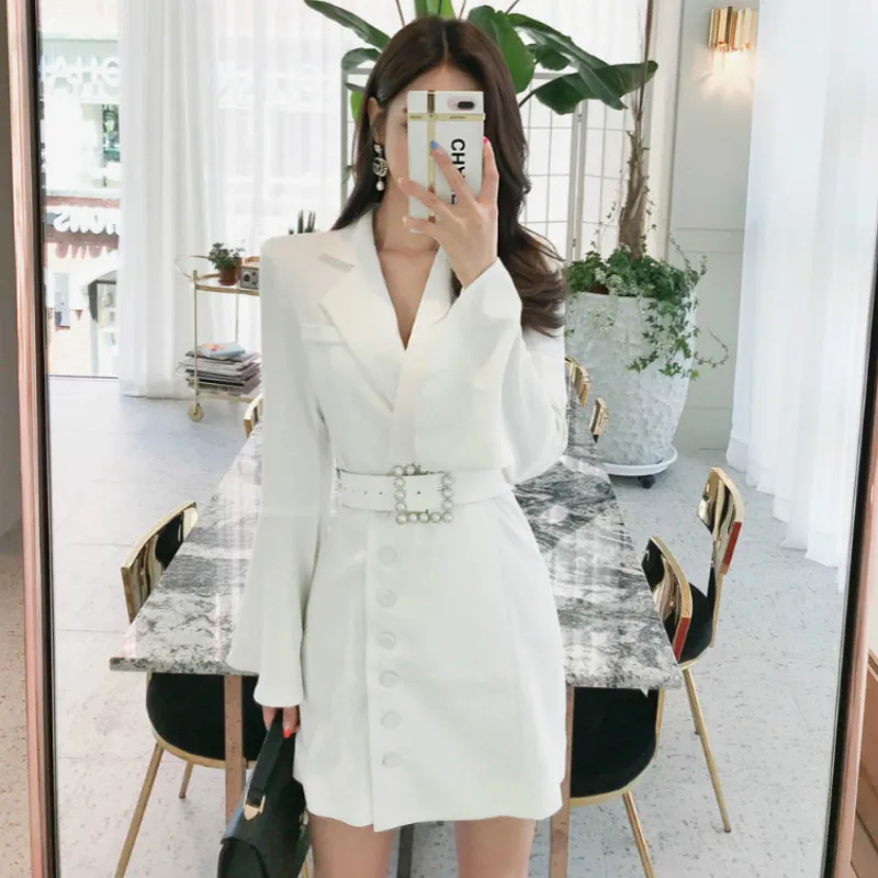 Женское прямое платье большого размера Осеннее черное с широким рукавом костюм