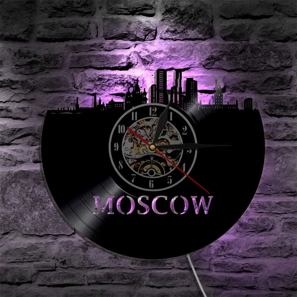 Настенные светодиодные часы в Москву декоративные виниловые для гостиной лампа