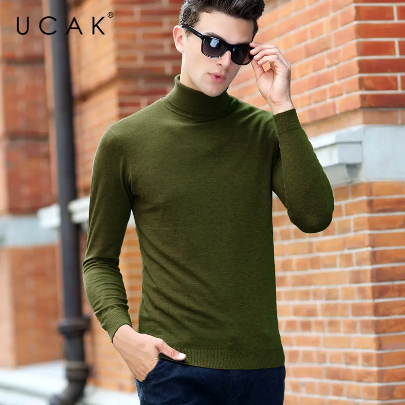 UCAK, брендовый мужской свитер, классический, Повседневный, Pull Homme, чистый мериносовый шерстяной пуловер для мужчин, Осень-зима, кашемировый свитер с высоким воротом, U3004