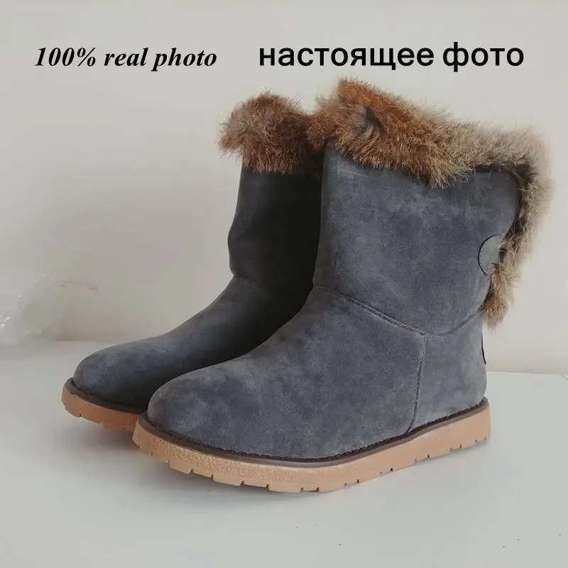ASILETO snow boots real rabbit fur warm winter shoes ladies ankle boots for women footwear botas bottes feminina S845