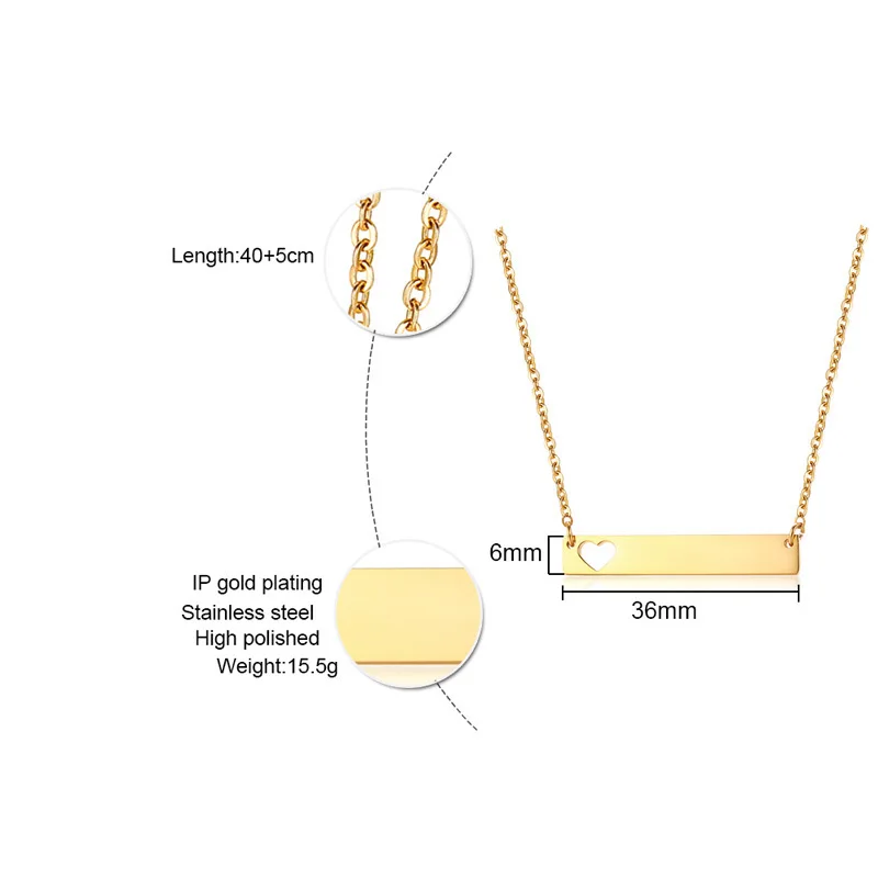 Vnox Бесплатная гравировка на заказ женское колье с полым сердечком из нержавеющей