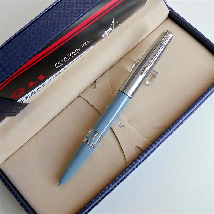 Wing Sung 601 0,5 мм Тонкий 12 к Золотой наконечник Классическая антикварная вакуумная авторучка металл+ ABS Корпус серебряный колпачок - Цвет: light blue transpare