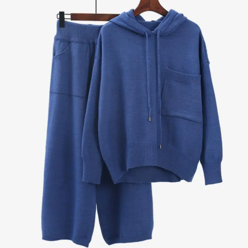 

Knitted warm Suit Sweater + Pants loose style two-piece set knit