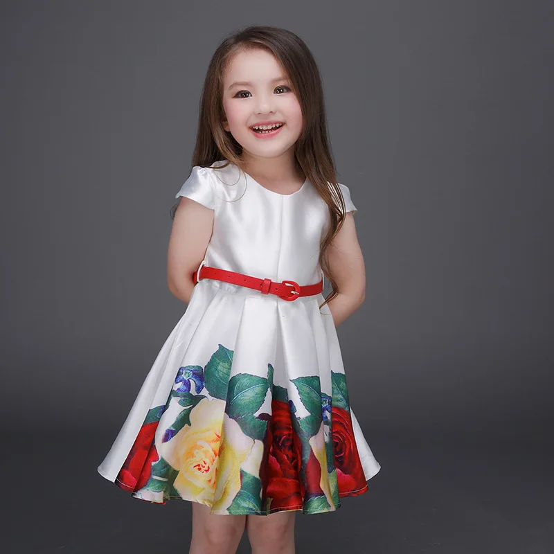 Retail 2016 Floral Summer Print Girls Dresses Toddler Vestidos Kids Clothes Bandage Tutu Party De Festa Flower Princess Fashion | Детская