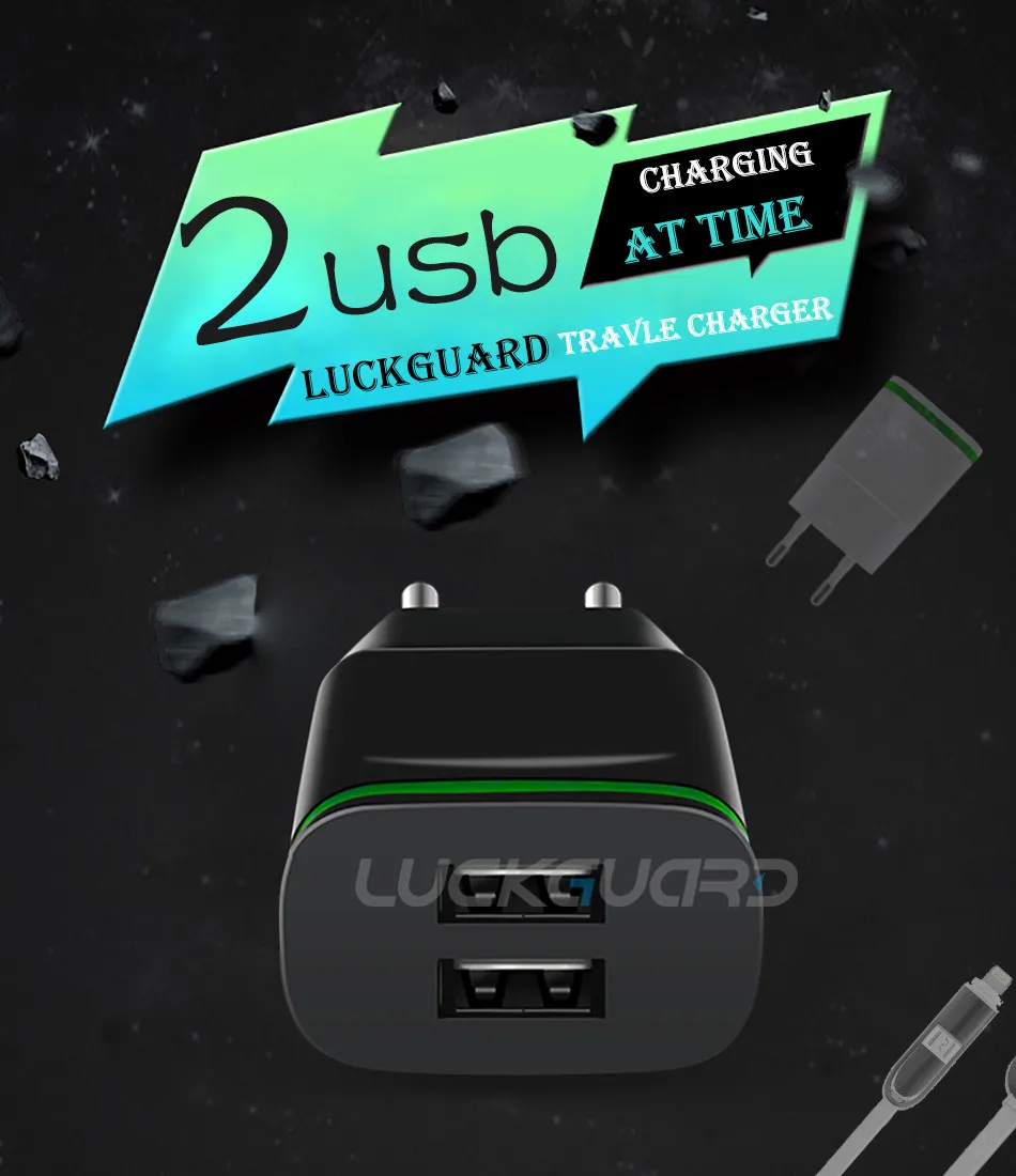 LuckGuard, USB зарядное устройство, штепсельная вилка европейского стандарта, 5 В, 4 порта, светодиодный светильник для путешествий, настенное зарядное устройство, адаптер для зарядки iPhone X, XS, MAX, 8, 7, samsung, S9, S8
