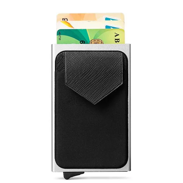 BYCOBECY RFID бизнес Анти-кражи ID держатель кредитной карты сложенный карточка для рисования пакет сплошной цвет карты металла карты бумажник - Цвет: Silver EK18328