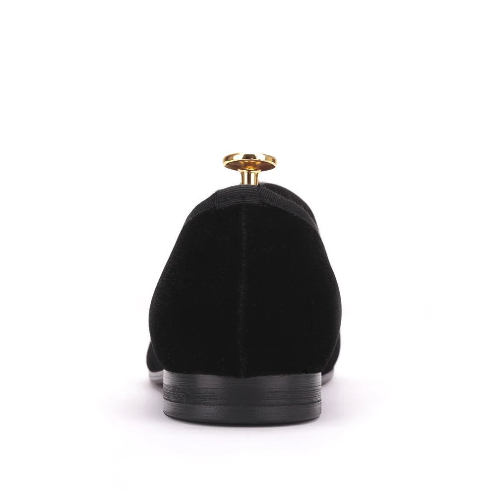 Мужские бархатные шлепанцы Piergitar черные мокасины ручной работы с вышитым черепом