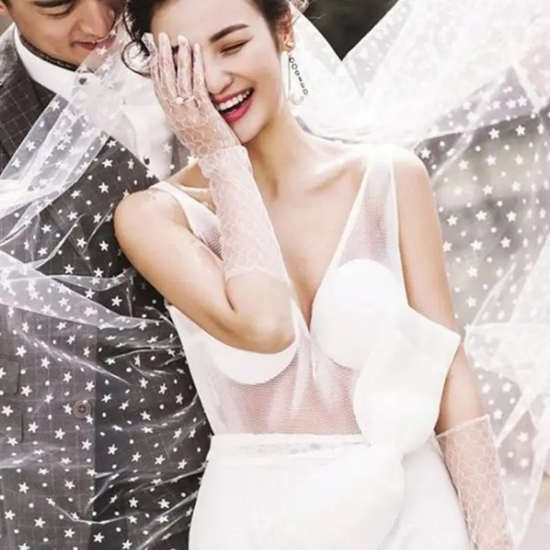 Двухуровневая женская свадебная вуаль пятиконечная звезда узор в горошек тюль