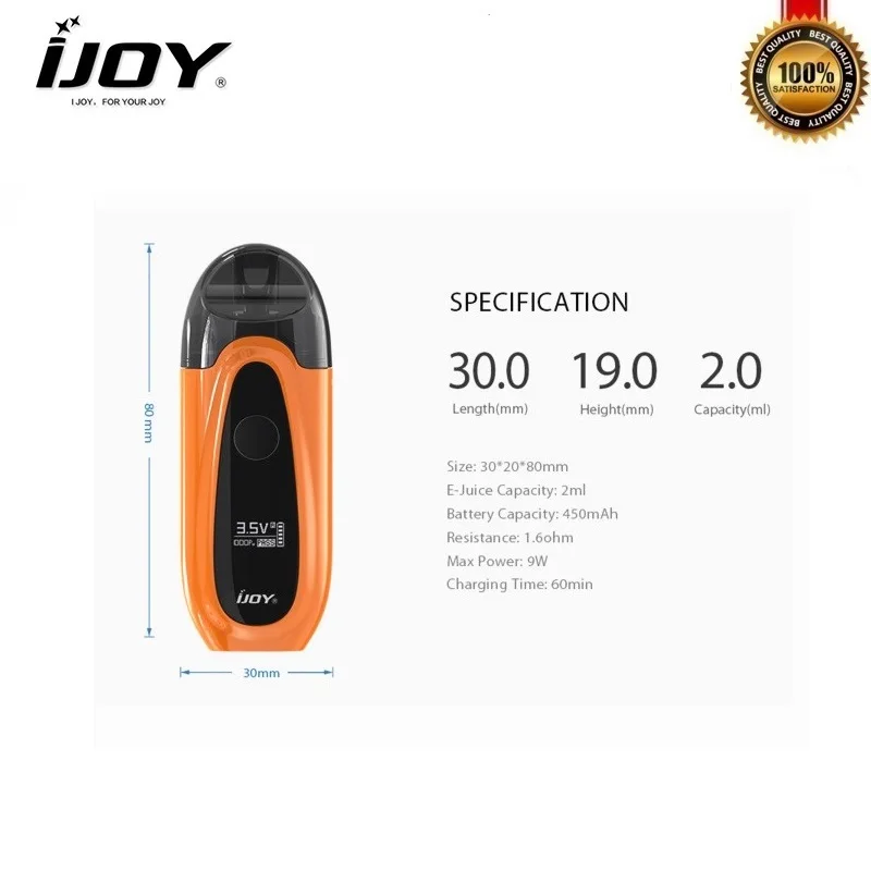 Электронная сигарета IJOY IVPC Kit Pod System 2 мл картридж встроенный аккумулятор 450 мАч