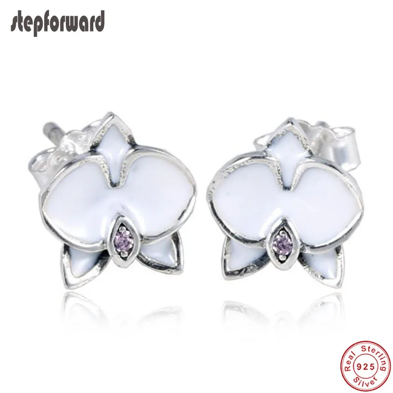 

DIY New Arrival Popular White Enamel Magnolia 925 Sterling Silver Magnolia Stud Earrings