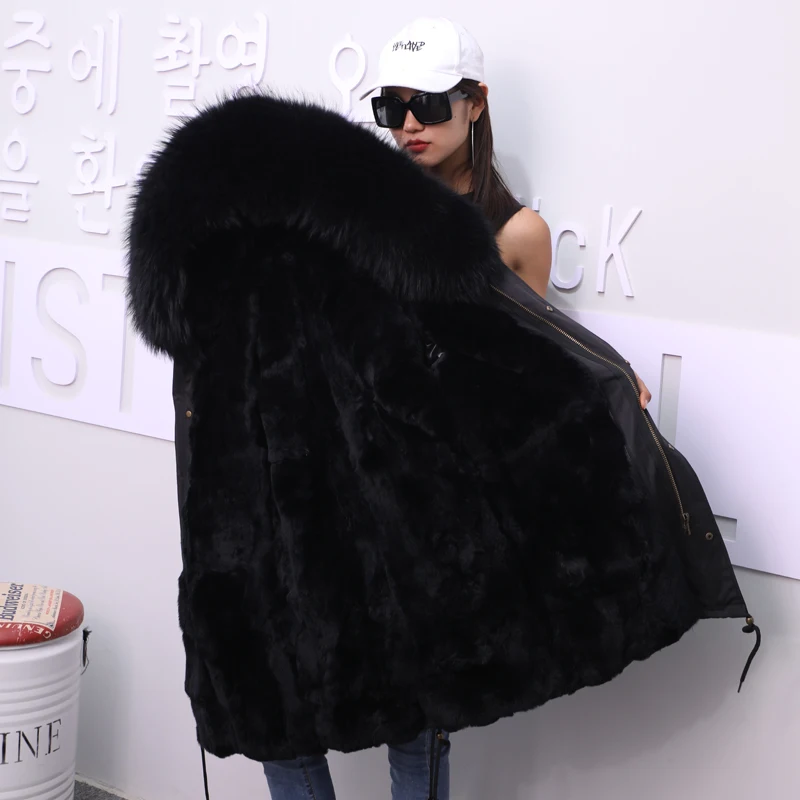 middlelong black Зимняя женская куртка размера плюс,, новинка, мягкая подкладка из кроличьей шерсти, женское длинное съемное меховое пальто, парка, Женская куртка - Цвет: middlelong black