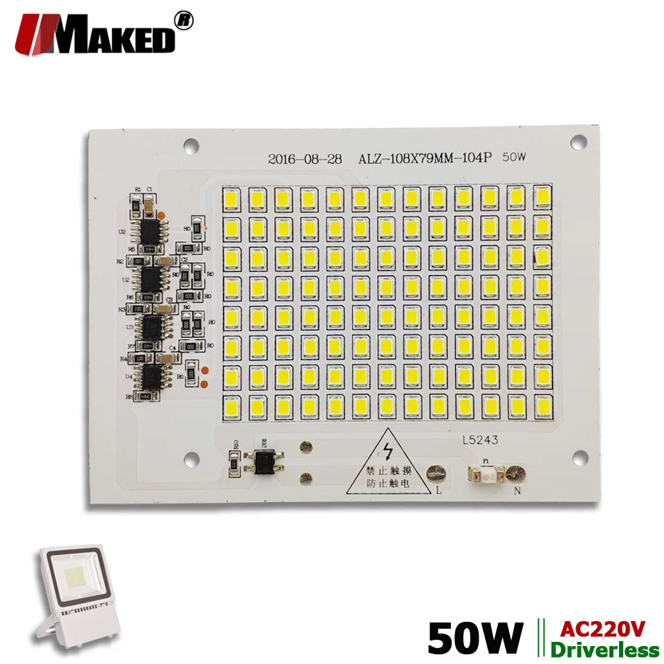 Светодиодный модуль прожектора AC220V PCB 50 Вт 108x78 мм 4500lm светодиодный алюминиевая