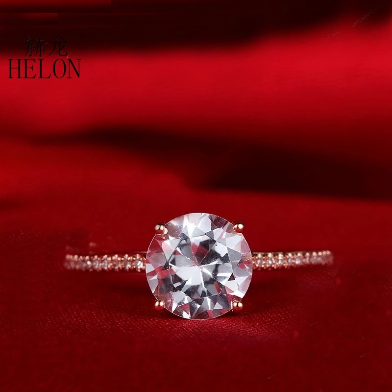 

HELON Solid 10K Rose Gold Flawless round 2.7ct Natural White Topal Diamond Engagement Ring Women Wedding Trendy Gemstone Jewelry