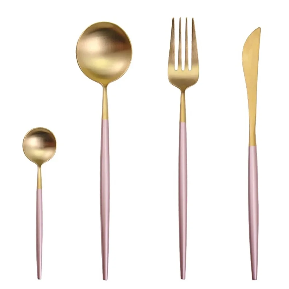 Pink Gold Черный золотой набор посуды 304 нержавеющая сталь Западный столовый набор для кухни столовая посуда вилка нож совок набор серебряных изделий - Цвет: Pink Gold