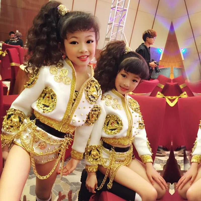 Новые Детские джазовые танцевальные костюмы для девочек одежда выступлений на