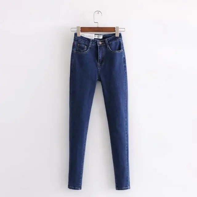 2018 Autumn Skinny Denim Jeans Female Blue High Waist Button Fly Casual Women Plain Long Pencil Pants |